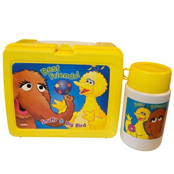 Sesame Street Snuffy and Big Bird Thermos Lunchbox Yellow Vintage 2001 NOS - Picture 3 of 16